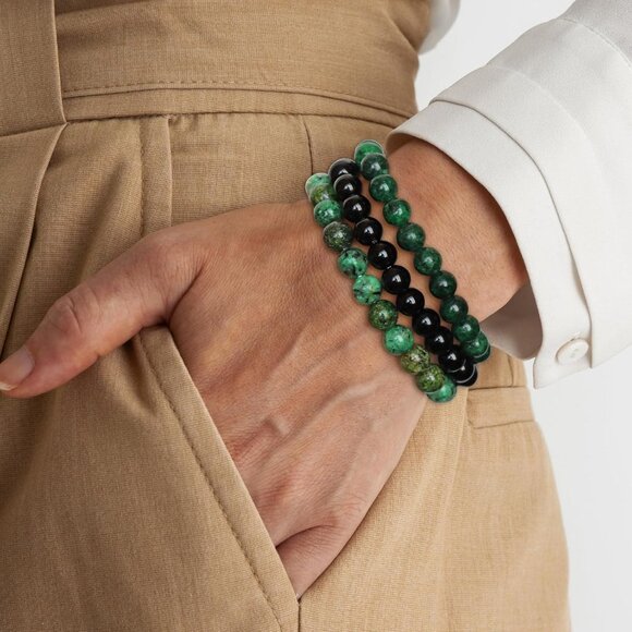 3PCS African Turquoise Crystal Natural Stone Beaded Stretch Bracelet for Women - Picture 3 of 6